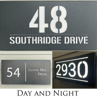 An illuminated Aluminum house sign that looks great during the...