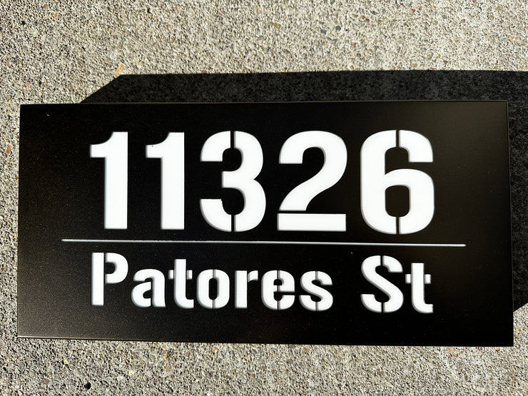 An illuminated Aluminum house sign that looks great during the day but truly shines at night with 46 LEDs and a dawn to dusk sensor - Antique Bronze finish