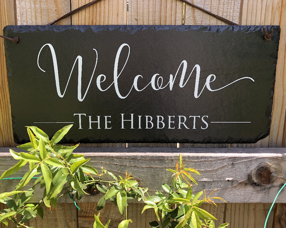Handmade and Customizable Slate Welcome House Sign