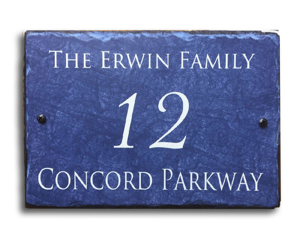 Handmade and Personalized Blue Slate House Sign