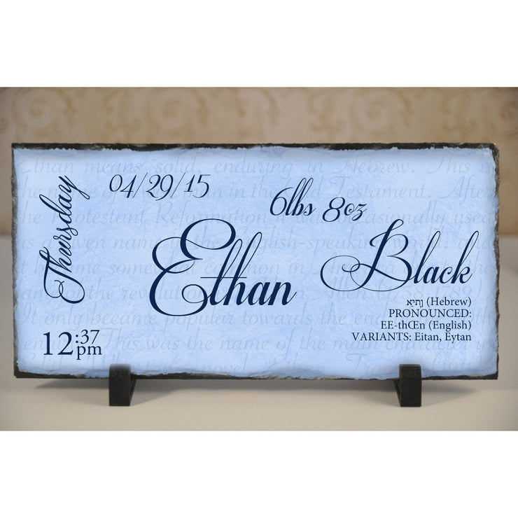 Handmade and Customizable Slate Baby Boy Name Sign With Birth Statistics - Sassy Squirrel Ink