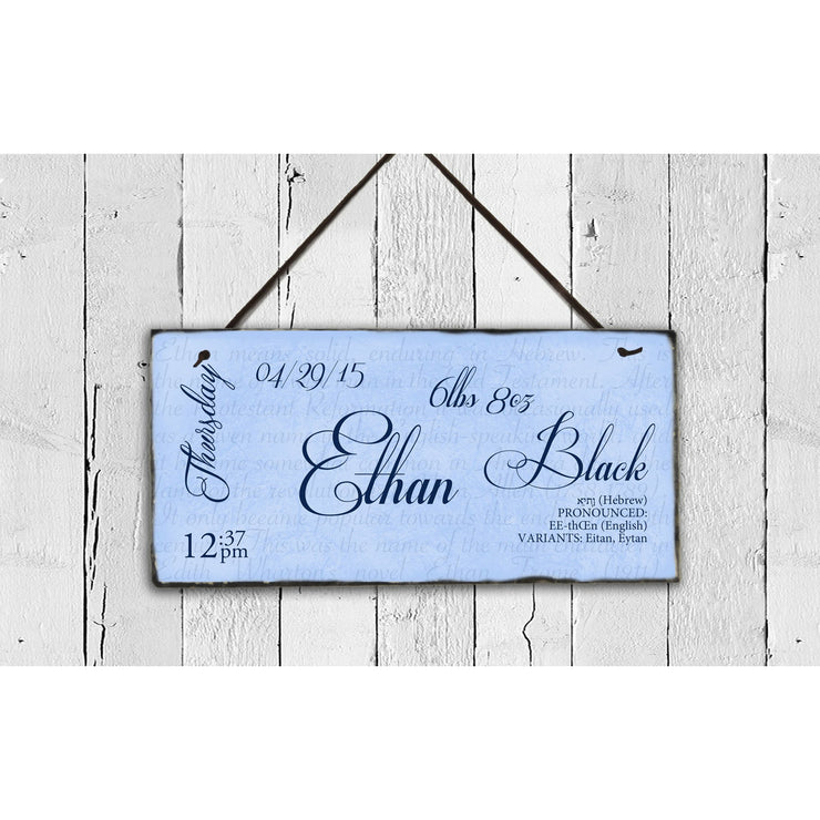 Handmade and Customizable Slate Baby Boy Name Sign With Birth Statistics - Sassy Squirrel Ink