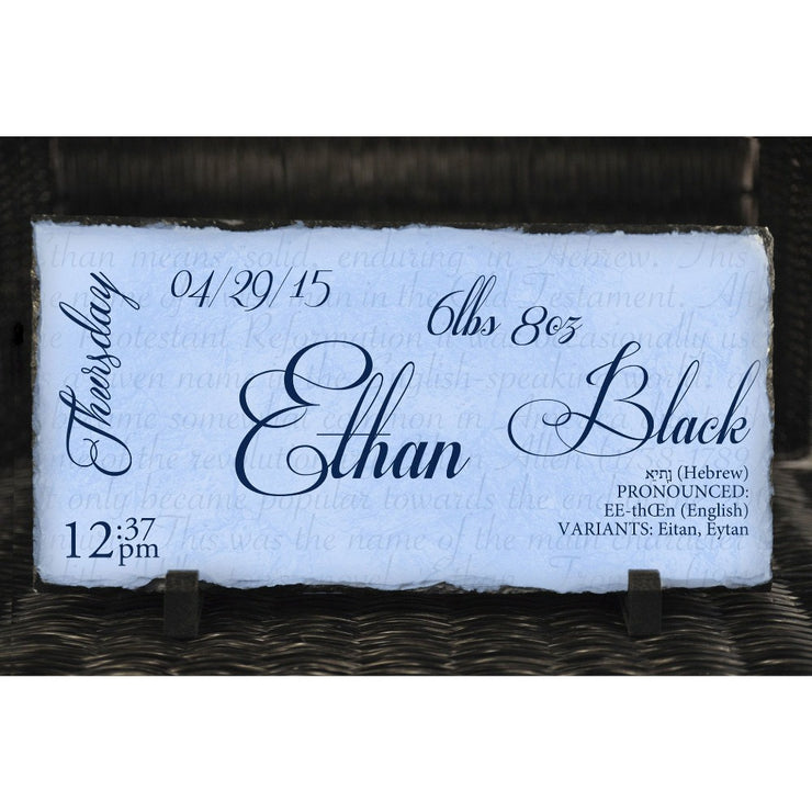 Handmade and Customizable Slate Baby Boy Name Sign With Birth Statistics - Sassy Squirrel Ink