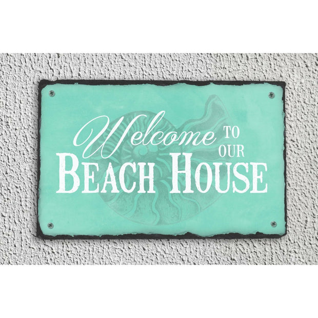 Handmade and Customizable Slate Home Sign - Welcome To Our Beach House - Sassy Squirrel Ink