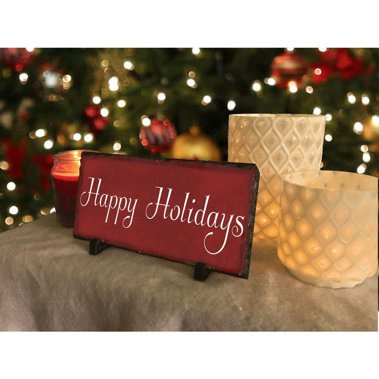Handmade and Customizable Slate Holiday Sign - Happy Holidays - Sassy Squirrel Ink