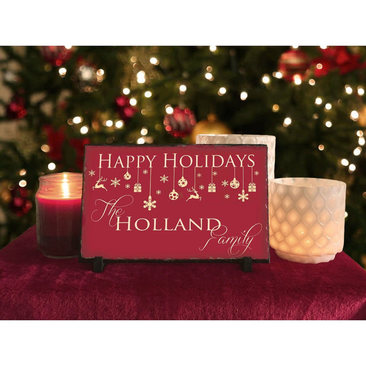 Handmade and Customizable Slate Holiday Sign - Personalized Happy Holidays Plaque - Sassy Squirrel Ink