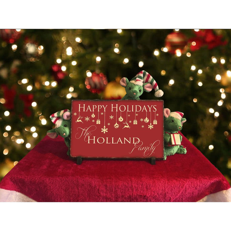 Handmade and Customizable Slate Holiday Sign - Personalized Happy Holidays Plaque - Sassy Squirrel Ink