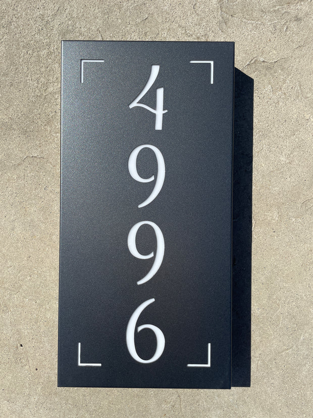 An illuminated Aluminum house sign that looks great during the day but truly shines at night with 46 LEDs and a dawn to dusk sensor - Black finish