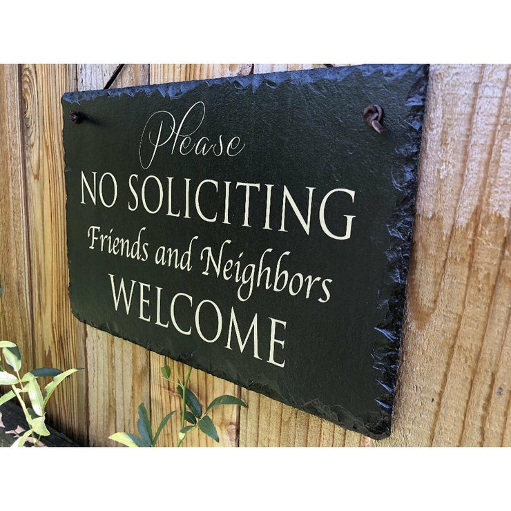 Handmade Slate House Plaque - No Soliciting Sign
