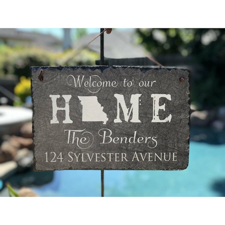 Customizable Slate Home State Sign - Handmade and Personalized with Name, Address and State