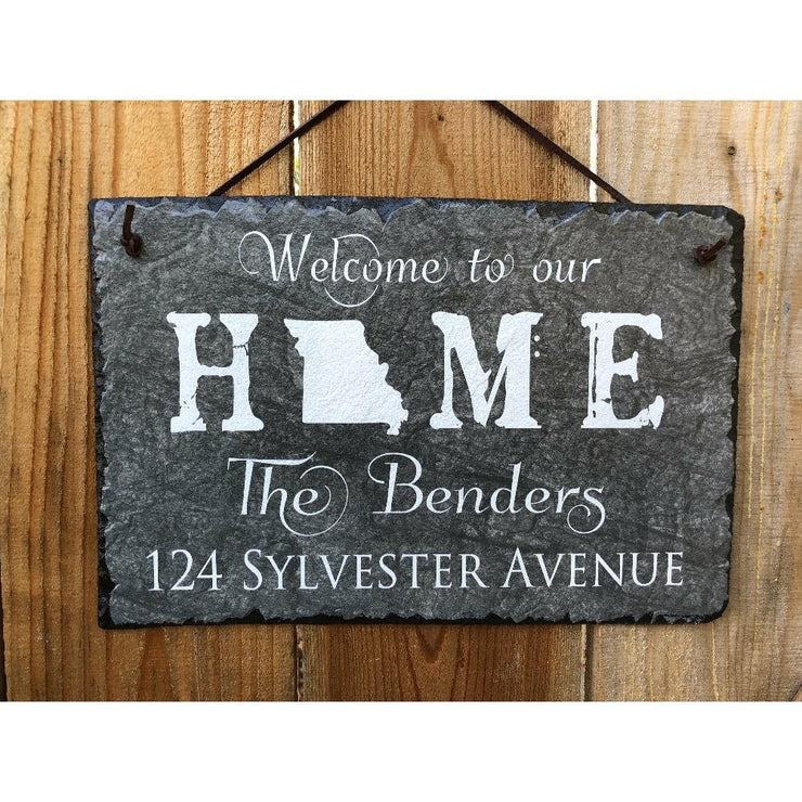 Customizable Slate Home State Sign - Handmade and Personalized with Name, Address and State
