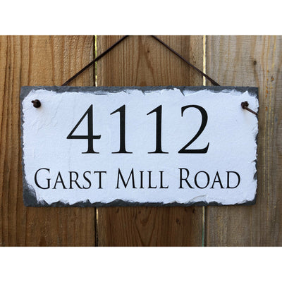Customizable Slate Home Address House Sign - Black on White - Handmade and Personalized