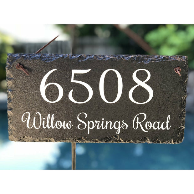 Customizable Slate Home Address House Sign - White on Black - Handmade and Personalized