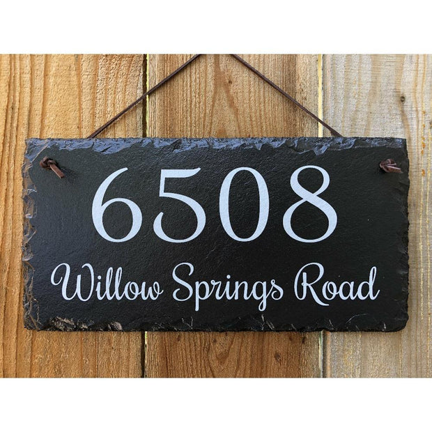 Customizable Slate Home Address House Sign - White on Black - Handmade and Personalized