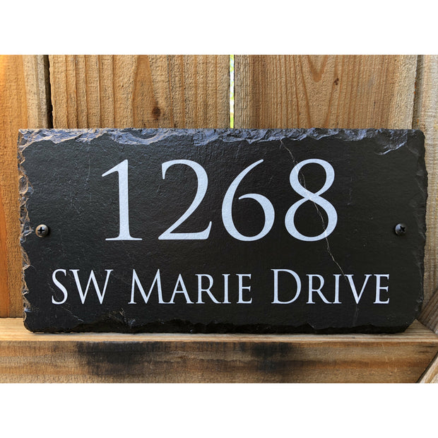 Customizable Slate Home Address House Sign - White on Black - Handmade and Personalized