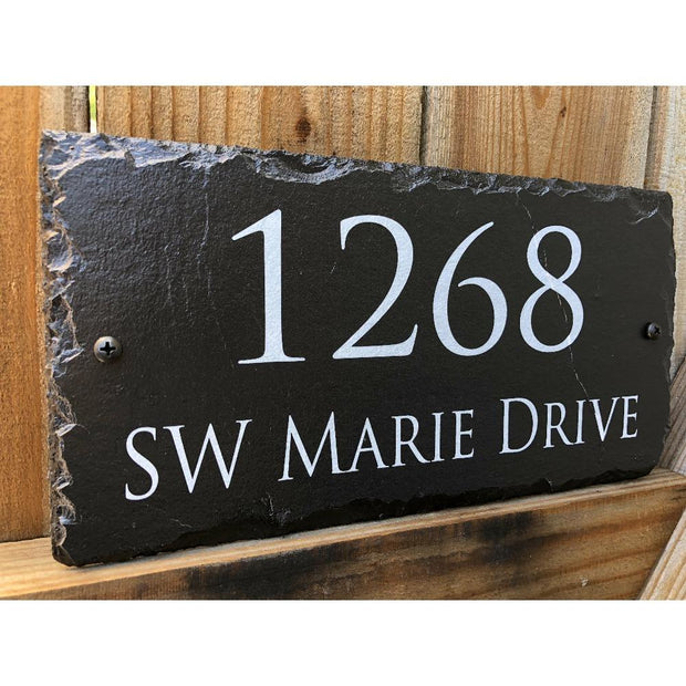 Customizable Slate Home Address House Sign - White on Black - Handmade and Personalized