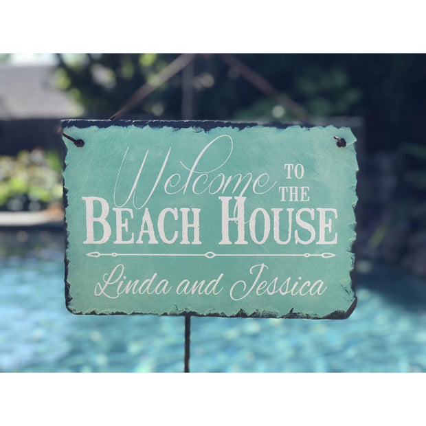 Customizable Slate House Sign - Welcome To The Beach House Plaque - Handmade and Personalized