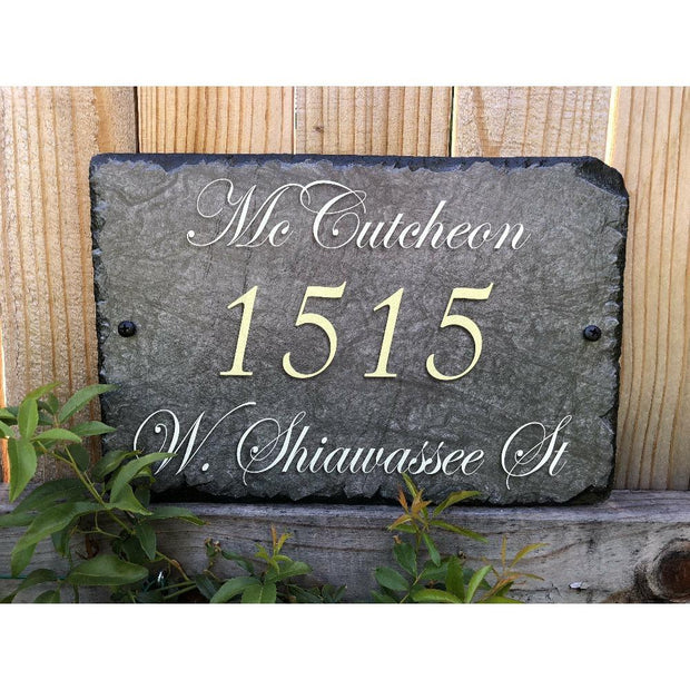 Customizable Slate Home Address House Sign - Gold Letters - Handmade and Personalized
