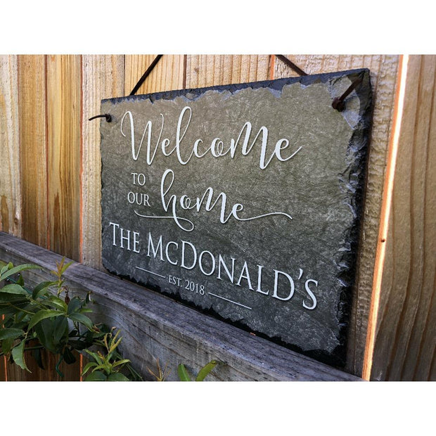 Customizable Slate Welcome Sign - Family Name Plaque - Handmade and Personalized