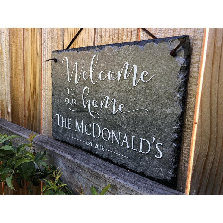 Customizable Slate Welcome Sign - Family Name Plaque - Handmade and Personalized