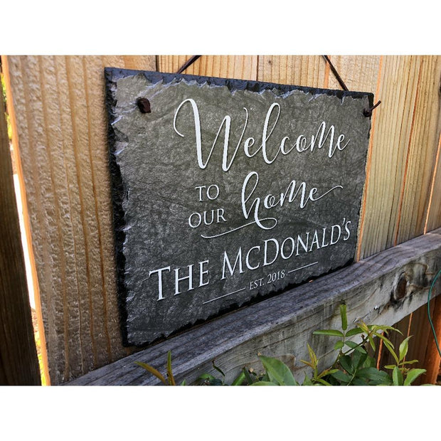 Customizable Slate Welcome Sign - Family Name Plaque - Handmade and Personalized
