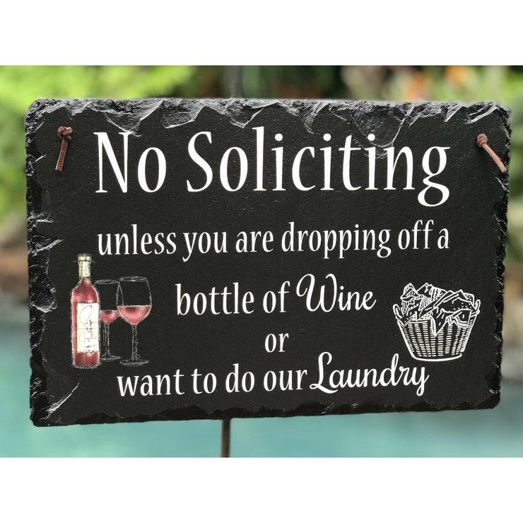 Handmade Slate House Plaque - No Soliciting Sign