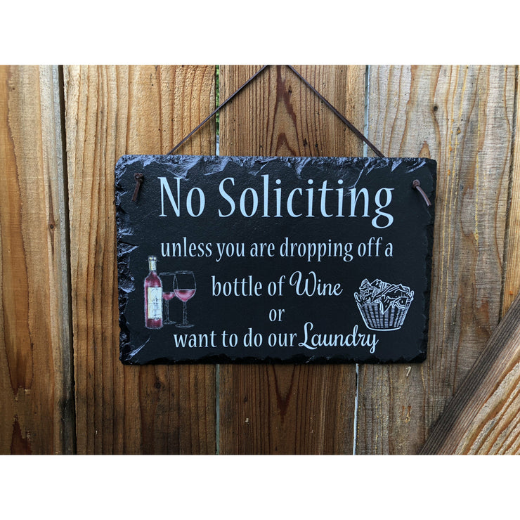 Handmade Slate House Plaque - No Soliciting Sign