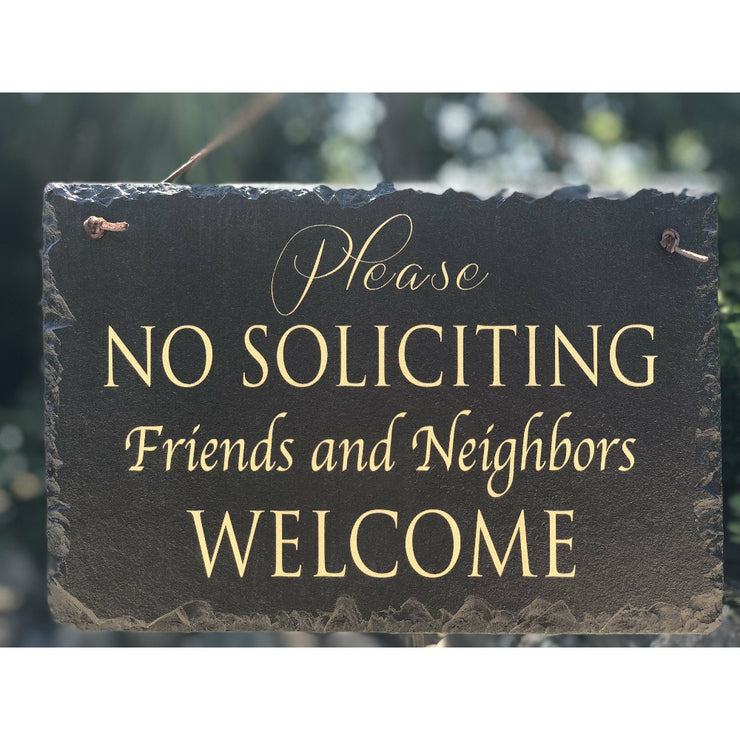 Handmade Slate House Plaque - No Soliciting Sign