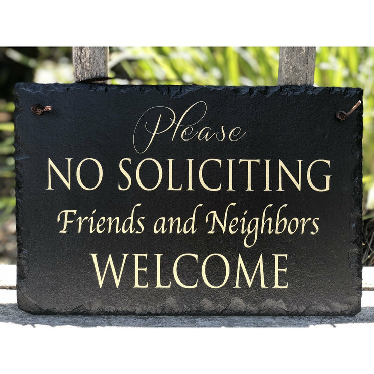 Handmade Slate House Plaque - No Soliciting Sign