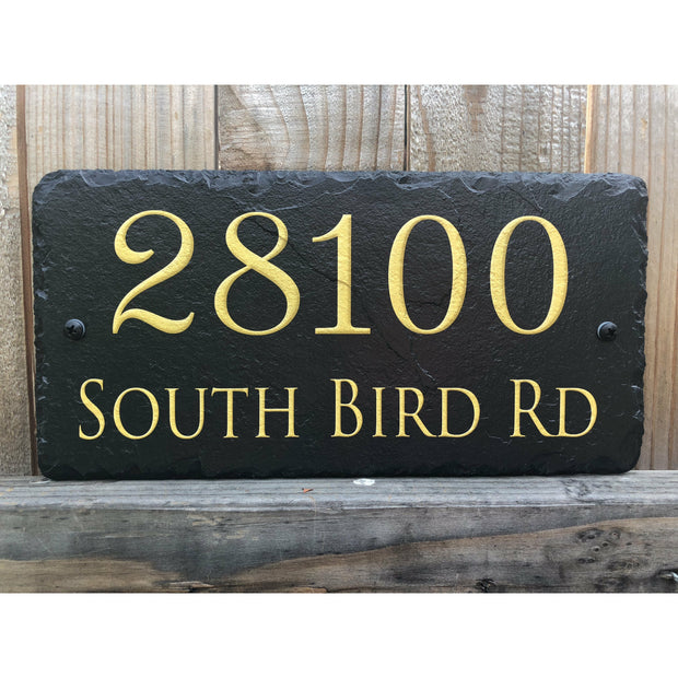 Customizable Slate Home Address House Sign - Gold, Silver or White Embossed Effect on Black, Brown or Blue - Handmade and Personalized