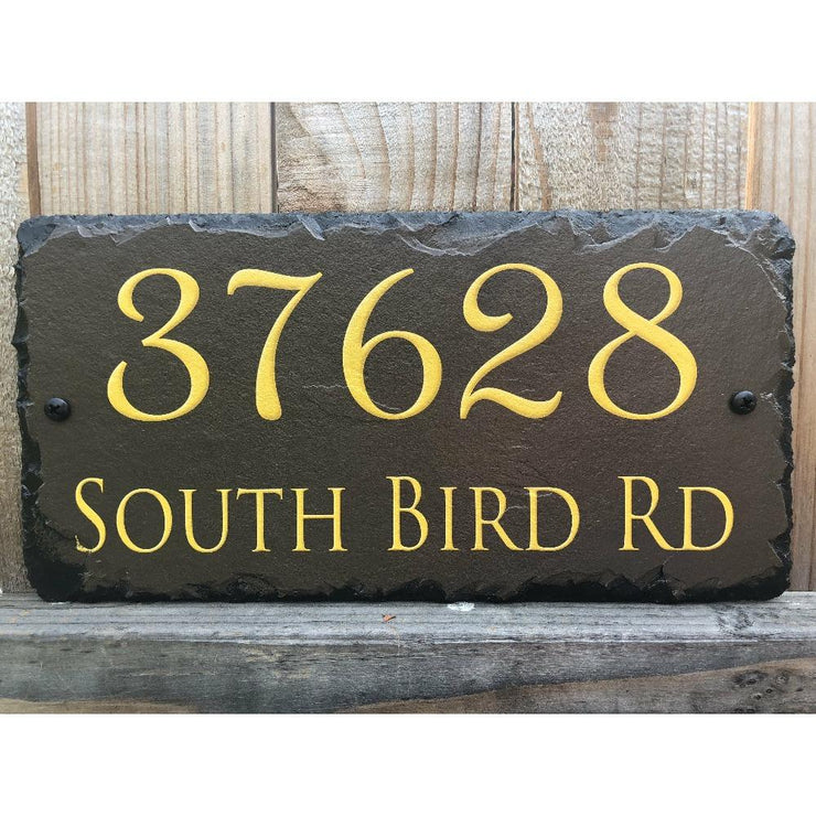 Customizable Slate Home Address House Sign - Gold or Silver Embossed Effect on Brown - Handmade and Personalized