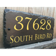 Customizable Slate Home Address House Sign - Gold or Silver Embossed Effect on Brown - Handmade and Personalized