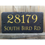 Customizable Slate Home Address House Sign - Gold or Silver Embossed Effect on Blue - Handmade and Personalized