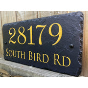 Customizable Slate Home Address House Sign - Gold or Silver Embossed Effect on Blue - Handmade and Personalized