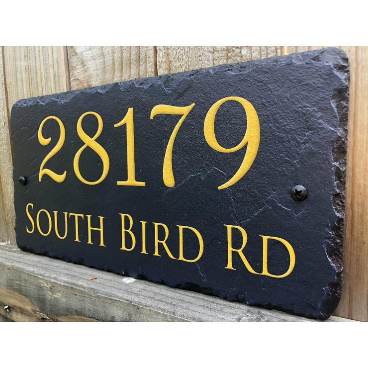 Customizable Slate Home Address House Sign - Gold or Silver Embossed Effect on Blue - Handmade and Personalized