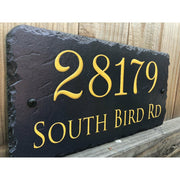Customizable Slate Home Address House Sign - Gold or Silver Embossed Effect on Blue - Handmade and Personalized