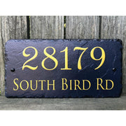 Customizable Slate Home Address House Sign - Gold or Silver Embossed Effect on Blue - Handmade and Personalized