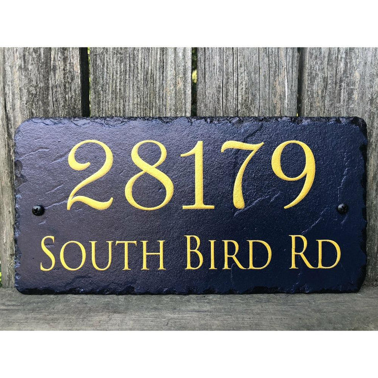 Customizable Slate Home Address House Sign - Gold or Silver Embossed Effect on Blue - Handmade and Personalized