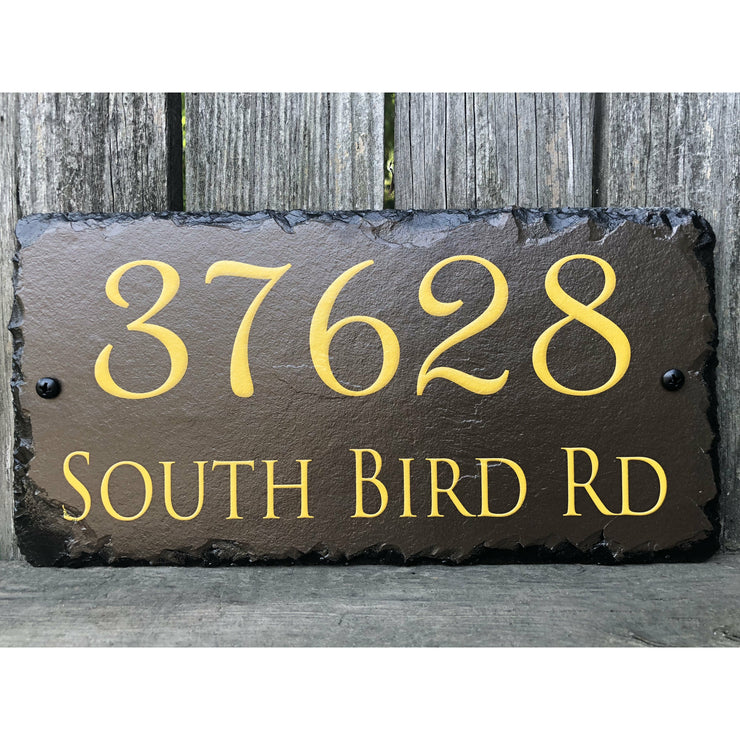Customizable Slate Home Address House Sign - Gold or Silver Embossed Effect on Brown - Handmade and Personalized