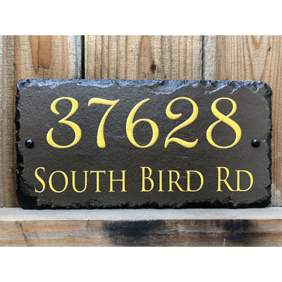 Customizable Slate Home Address House Sign - Gold or Silver Embossed Effect on Brown - Handmade and Personalized