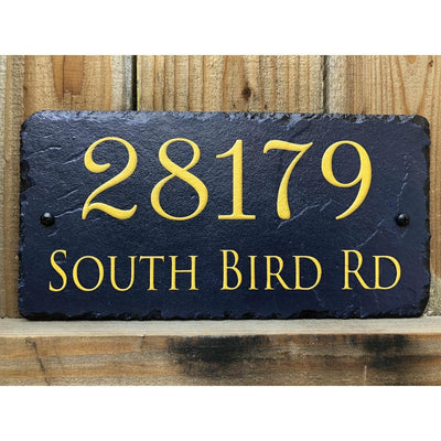 Customizable Slate Home Address House Sign - Gold or Silver Embossed Effect on Blue - Handmade and Personalized