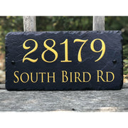 Customizable Slate Home Address House Sign - Gold or Silver Embossed Effect on Blue - Handmade and Personalized