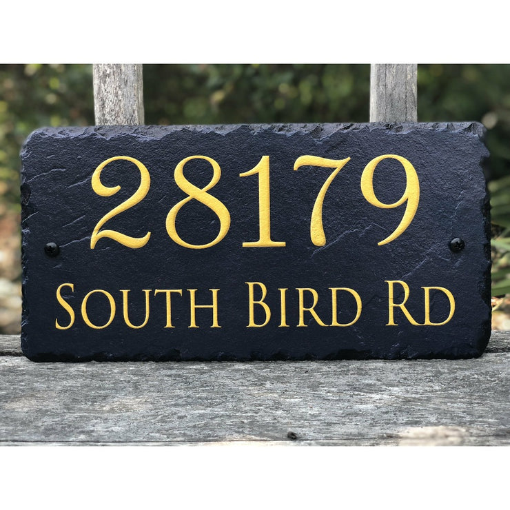 Customizable Slate Home Address House Sign - Gold or Silver Embossed Effect on Blue - Handmade and Personalized