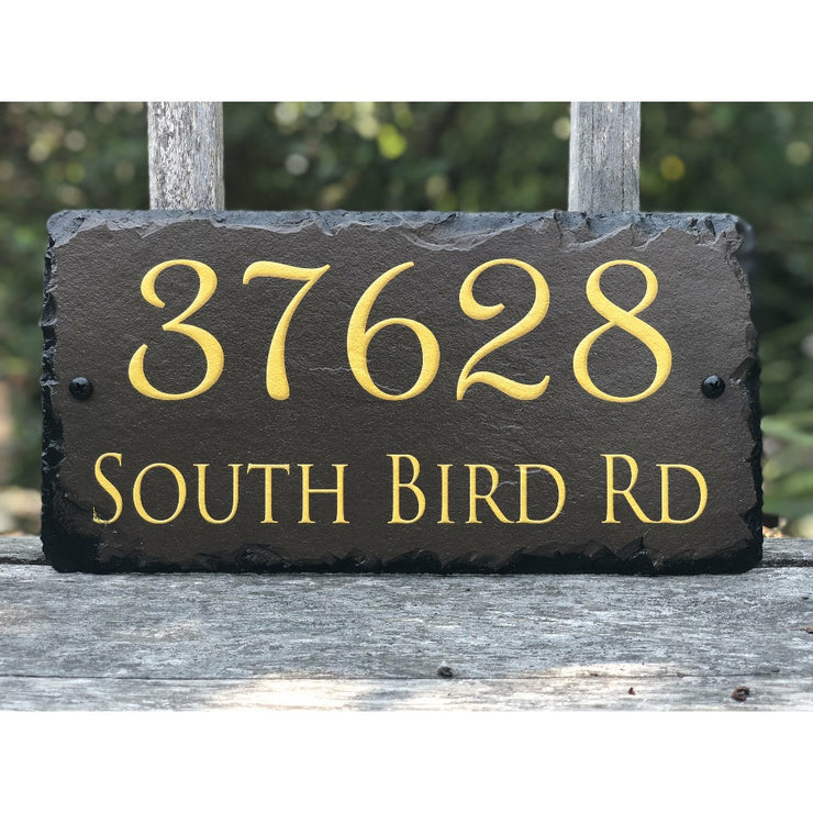 Customizable Slate Home Address House Sign - Gold or Silver Embossed Effect on Brown - Handmade and Personalized