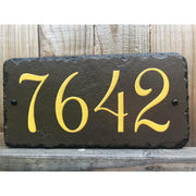 Customizable Slate Home Address House Number Sign - Gold or Silver Embossed Effect on Brown - Handmade and Personalized