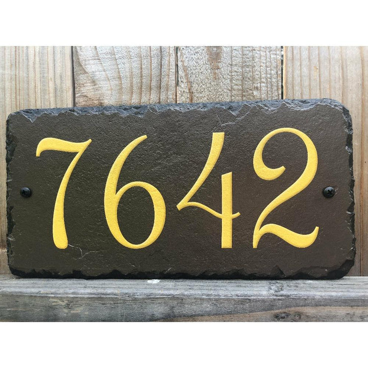 Customizable Slate Home Address House Number Sign - Gold or Silver Embossed Effect on Brown - Handmade and Personalized