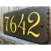 Customizable Slate Home Address House Number Sign - Gold or Silver Embossed Effect on Brown - Handmade and Personalized