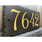 Customizable Slate Home Address House Number Sign - Gold or Silver Embossed Effect on Brown - Handmade and Personalized