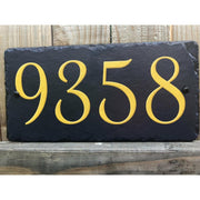 Customizable Slate Home Address House Number Sign - Gold or Silver Embossed Effecton Blue - Handmade and Personalized