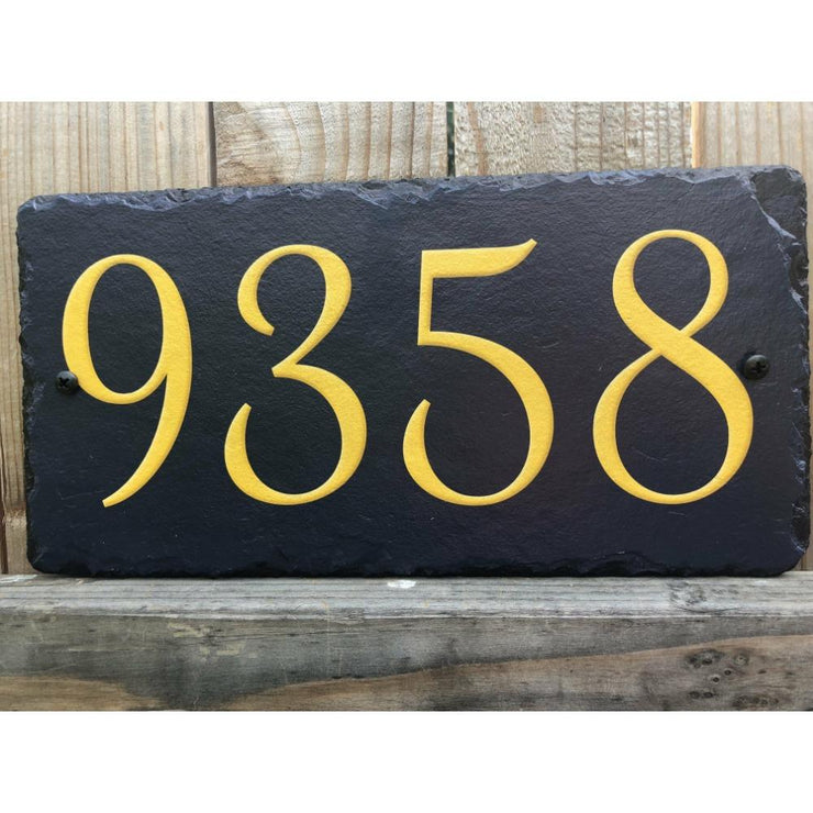 Customizable Slate Home Address House Number Sign - Gold or Silver Embossed Effecton Blue - Handmade and Personalized